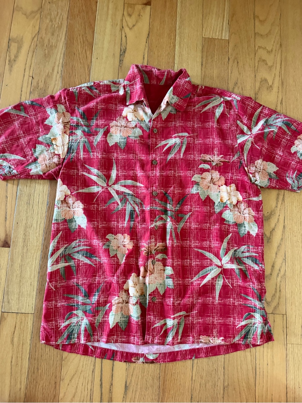 Vintage Tommy Bahama Men's Large Red Silk Camp Shirt Floral